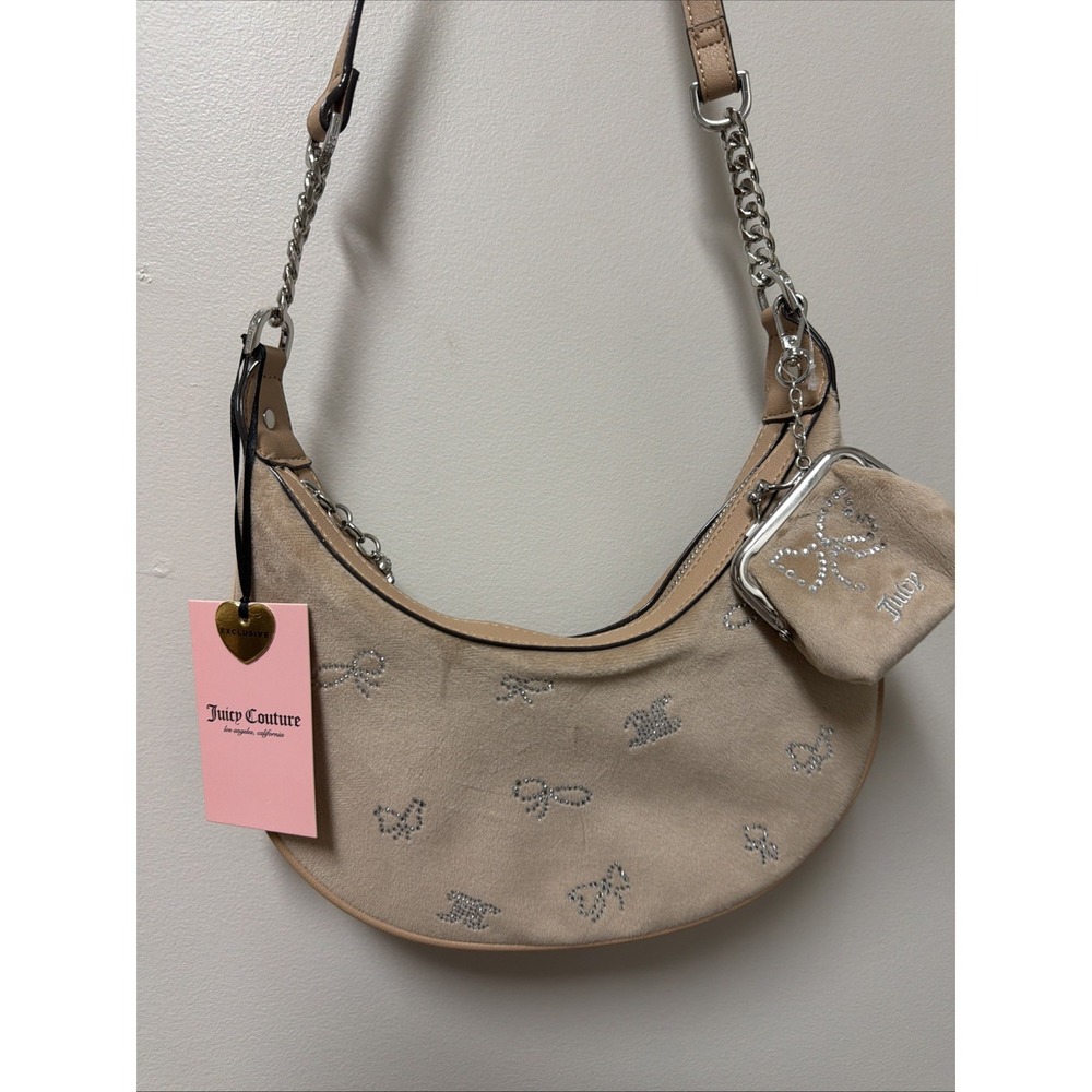 NWT Juicy Couture Crossbody Bag & Coin Purse Set‎ Rhinestone Charm Pecan